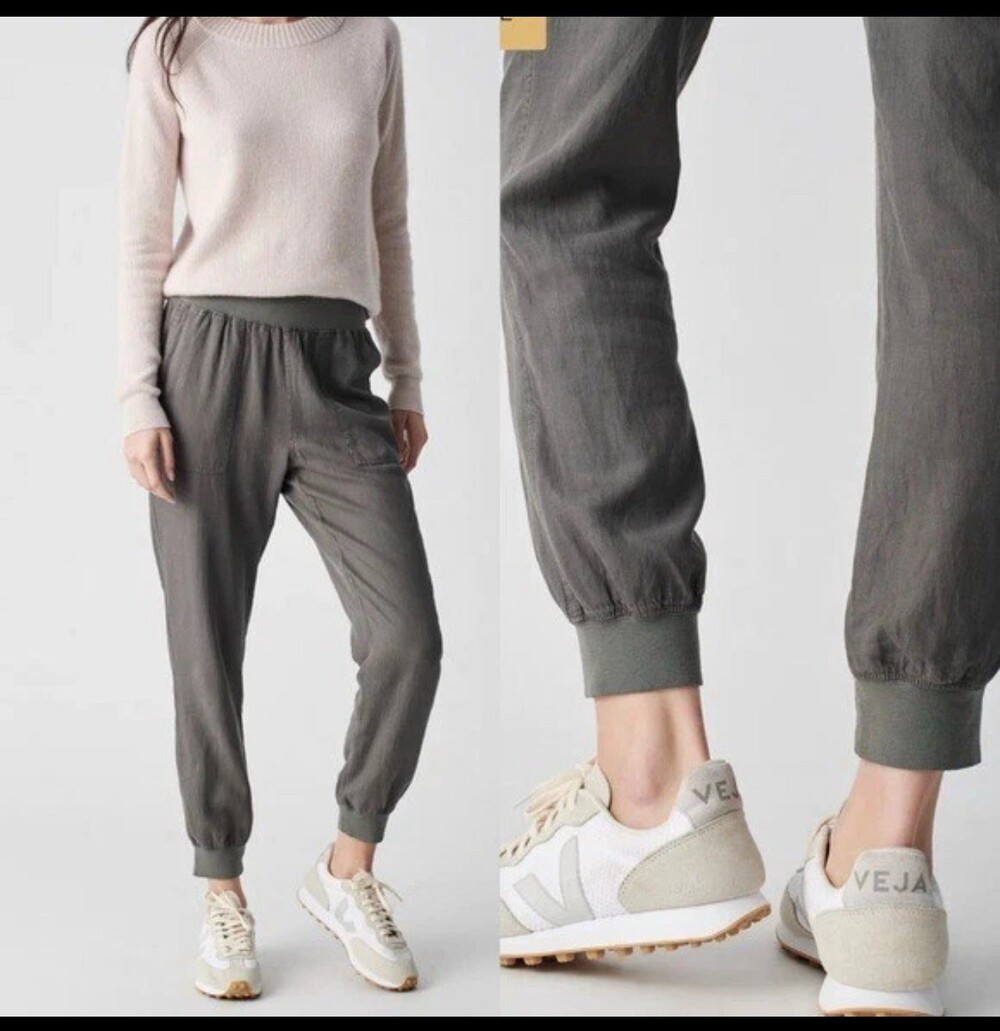 Faherty Arlie Day Jogger Pants M Medium Washed Grey/Black Linen Tencel